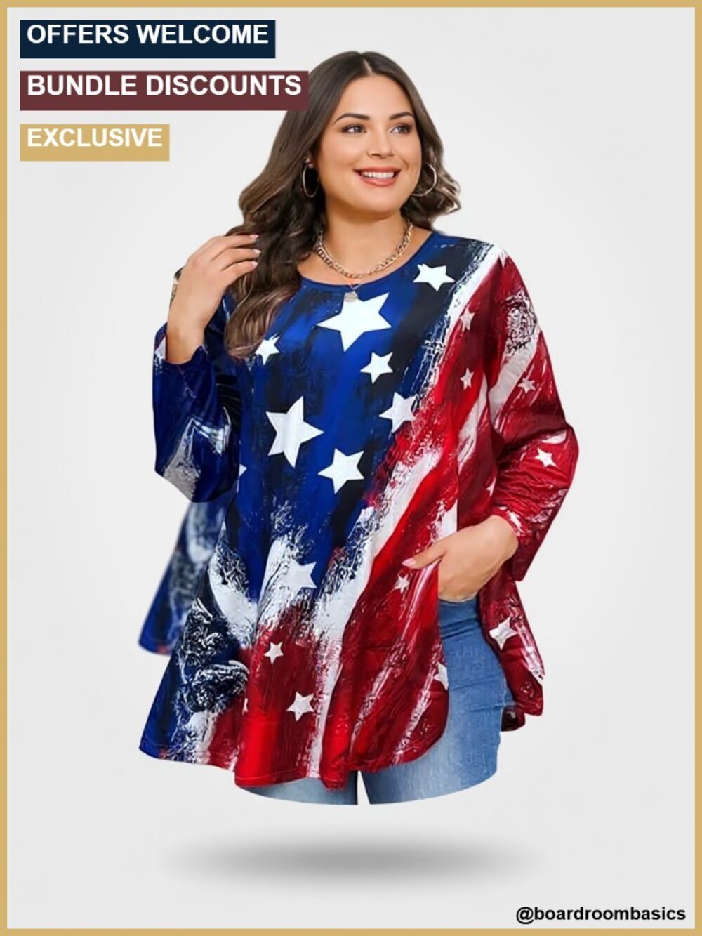 Plus Size 3/4 Sleeve Tunic Top Crew Neck Swing Flowy Loose Fit T-Shirt